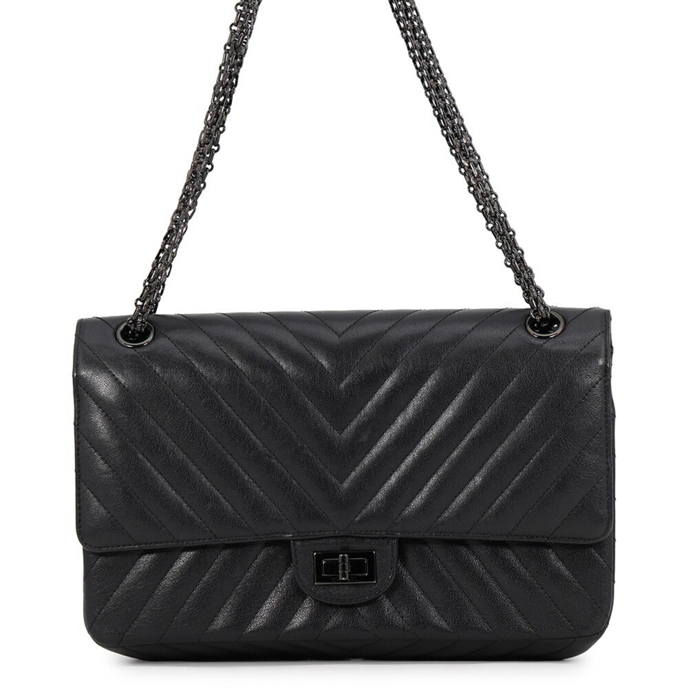 Chanel Chain Shoulder Bag 2.55 Chevron Aged Calf Leather A37586 CHANEL Black ...